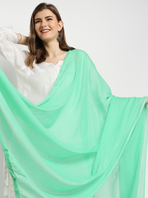 Dupatta Bazaar Women Sea Green Solid Pure Cotton Dupatta - Image 5