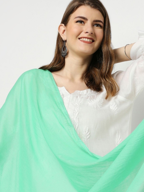 Dupatta Bazaar Women Sea Green Solid Pure Cotton Dupatta - Image 2