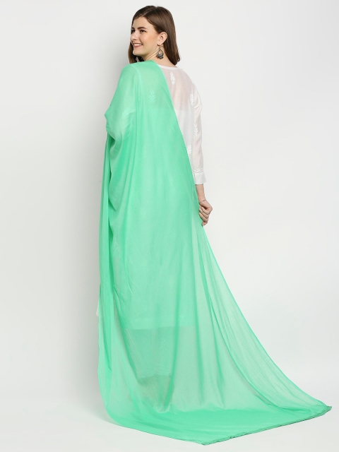 Dupatta Bazaar Women Sea Green Solid Pure Cotton Dupatta - Image 4
