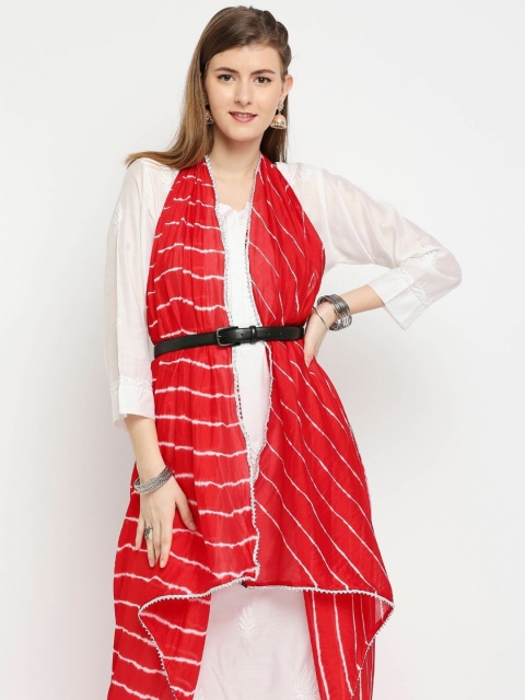 Dupatta Bazaar Red & White Striped Leheriya Tie and Dye Dupatta - Image 5