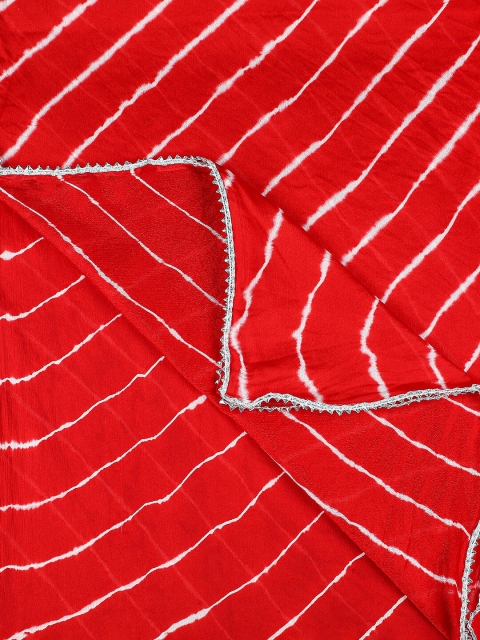 Dupatta Bazaar Red & White Striped Leheriya Tie and Dye Dupatta - Image 6