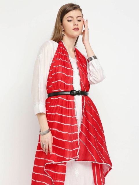 Dupatta Bazaar Red & White Striped Leheriya Tie and Dye Dupatta - Image 2