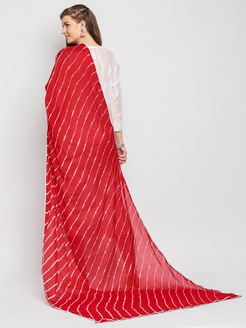 Dupatta Bazaar Red & White Striped Leheriya Tie and Dye Dupatta - Image 4