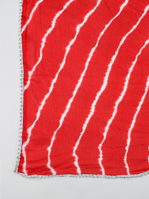 Dupatta Bazaar Red & White Striped Leheriya Tie and Dye Dupatta - Image 7