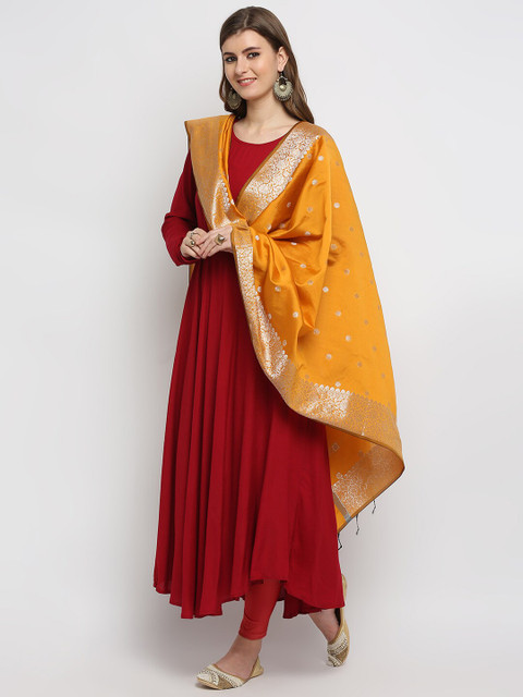 Dupatta Bazaar Mustard Yellow Ethnic Motifs Woven Design Silk Dupatta