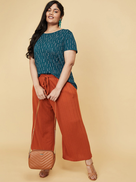 max Plus Size Women Teal Printed Pure Cotton T-shirt - Image 5
