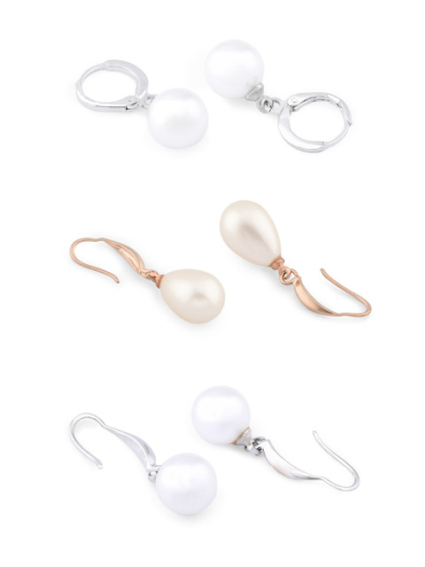 Zaveri Pearls Silver-Toned Set of 3 Studs Earrings - Image 5