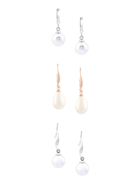 Zaveri Pearls Silver-Toned Set of 3 Studs Earrings - Image 9