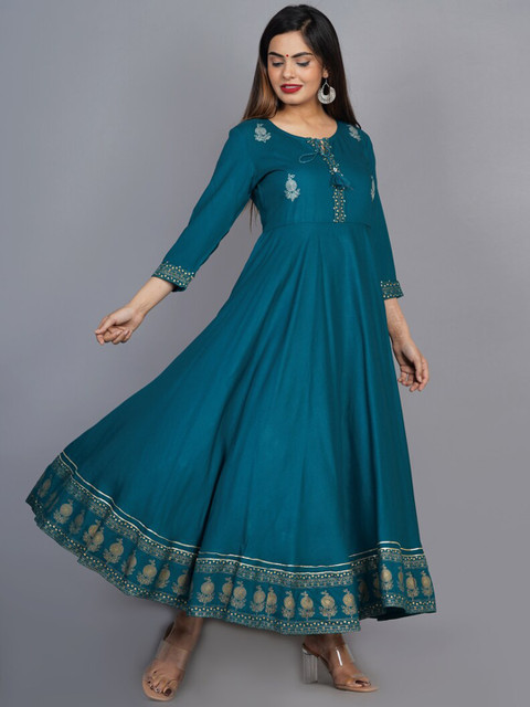 KALINI Women Green Ethnic Motifs Embroidered Keyhole Neck Anarkali Kurta - Image 3