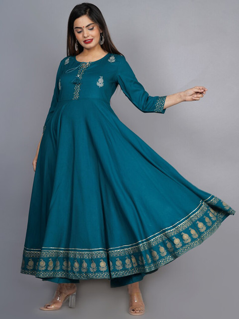KALINI Women Green Ethnic Motifs Embroidered Keyhole Neck Anarkali Kurta - Image 4