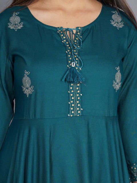 KALINI Women Green Ethnic Motifs Embroidered Keyhole Neck Anarkali Kurta - Image 2