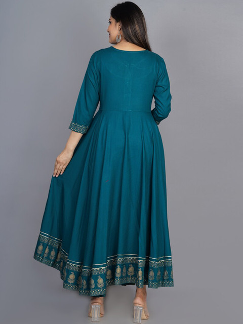KALINI Women Green Ethnic Motifs Embroidered Keyhole Neck Anarkali Kurta - Image 5