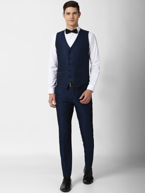 Peter England Elite Men Navy Blue Solid Slim-Fit Three Piece Suit