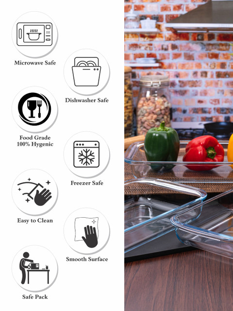 GOODHOMES Set of 3 Transparent Glass Rectangle Baking Tray - Image 7