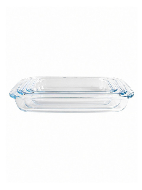 GOODHOMES Set of 3 Transparent Glass Rectangle Baking Tray - Image 3