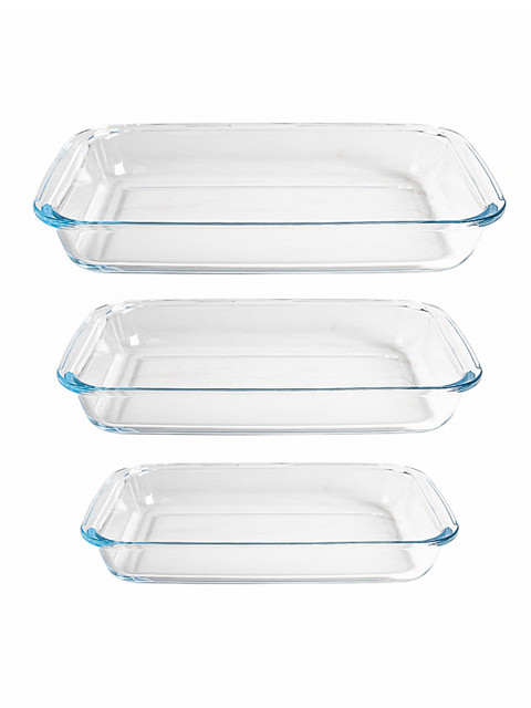 GOODHOMES Set of 3 Transparent Glass Rectangle Baking Tray - Image 2