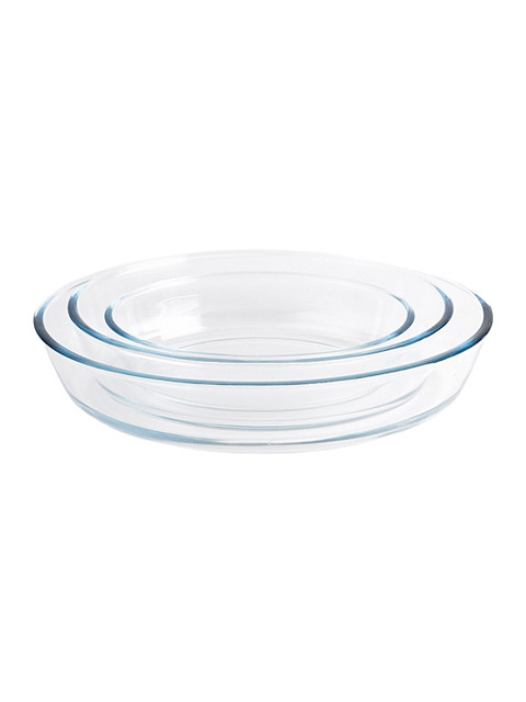 GOODHOMES Set Of 3 Transparent Solid Glass Oval Baking Tray - Image 3