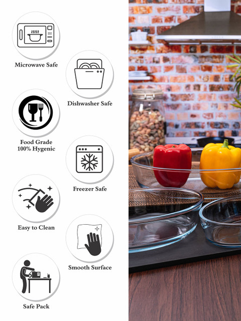 GOODHOMES Set Of 3 Transparent Solid Glass Oval Baking Tray - Image 7