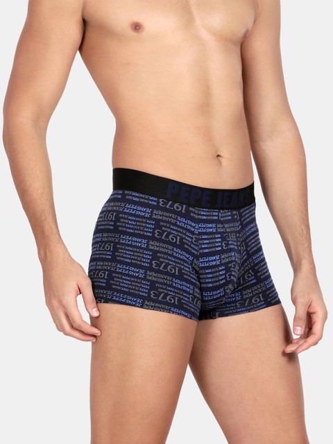 Pepe Jeans Men Navy Blue & Blank Printed Comfort-Fit Pure Cotton Trunk - Image 2