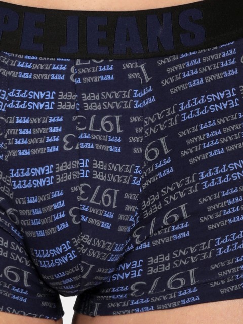 Pepe Jeans Men Navy Blue & Blank Printed Comfort-Fit Pure Cotton Trunk - Image 6