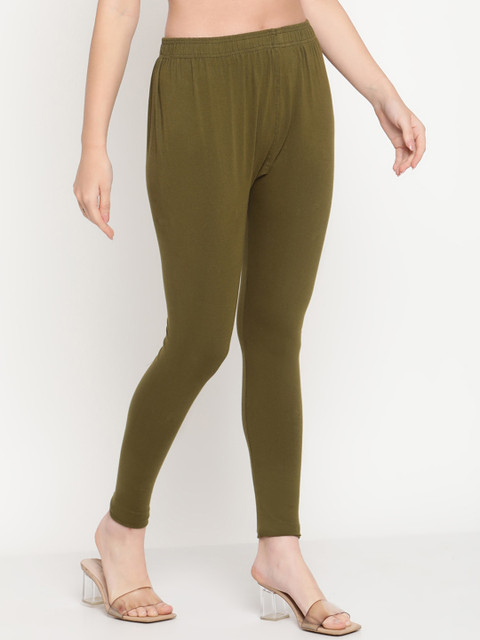 TAG 7 Women Olive Green Women Solid Comfort Fit Ankle-Length Cotton Leggings - Image 2