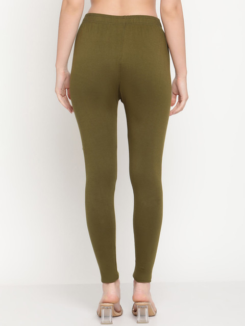 TAG 7 Women Olive Green Women Solid Comfort Fit Ankle-Length Cotton Leggings - Image 4