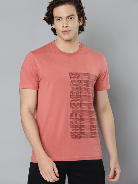 Alcis Men Pink Typography Printed Slim Fit Running T-shirt