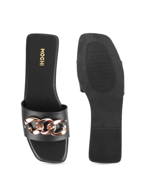 Mochi Women Black Open Toe Flats - Image 5