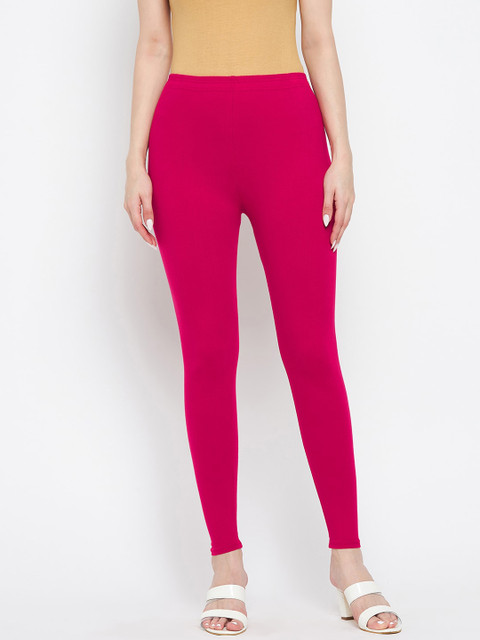 Clora Creation Women Magenta Solid Ankle-Length Cotton Leggings
