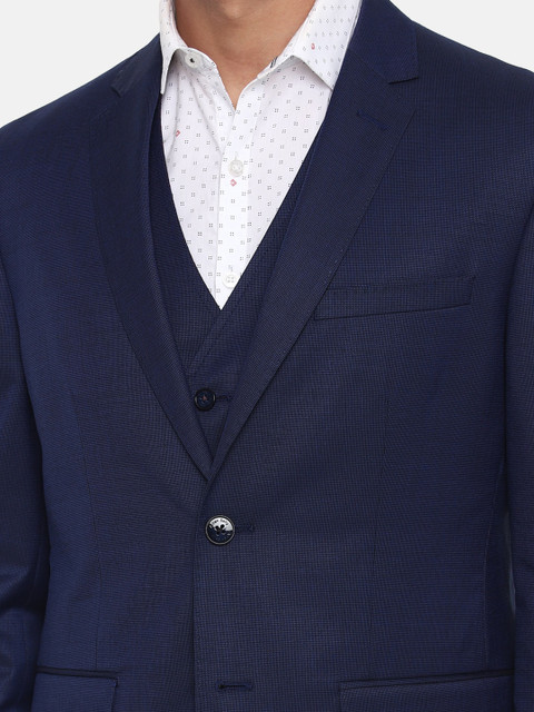 Allen Solly Men Navy Blue Solid Slim-Fit Single-Breasted Three-Piece Formal Suit - Image 2