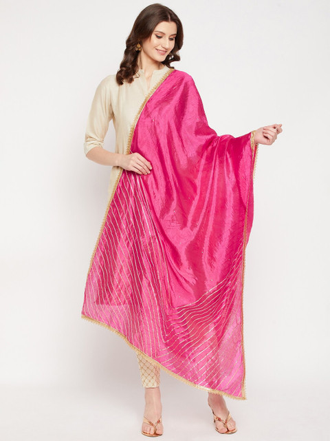 Clora Creation Magenta Embroidered Dupatta with Gotta Patti