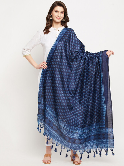 Clora Creation Navy Blue & White Ethnic Motifs Printed Dupatta