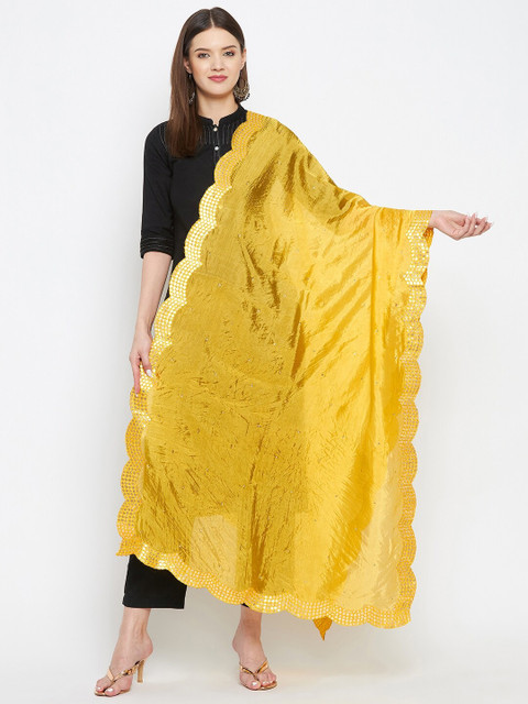 Clora Creation Yellow Embroidered Dupatta with Beads and Stones