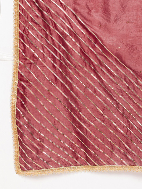 Clora Creation Brown & Gold-Toned Striped Sequined Gotta Patti Dupatta - Image 2