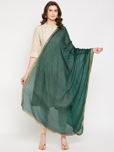 Clora Creation Green Dupatta with Gotta Patti