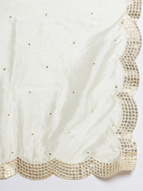 Clora Creation Women Off White & Gold-Toned Dupatta with Beads and Stones - Image 2