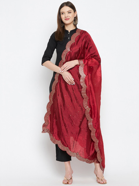 Clora Creation Maroon Embroidered Dupatta with Mirror Work - Image 5
