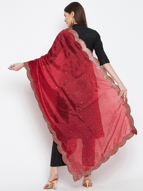 Clora Creation Maroon Embroidered Dupatta with Mirror Work - Image 4