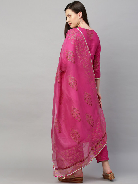 KALINI Women Pink Floral Printed Kurta with Trousers & With Dupatta