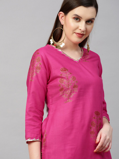 KALINI Women Pink Floral Printed Kurta with Trousers & With Dupatta