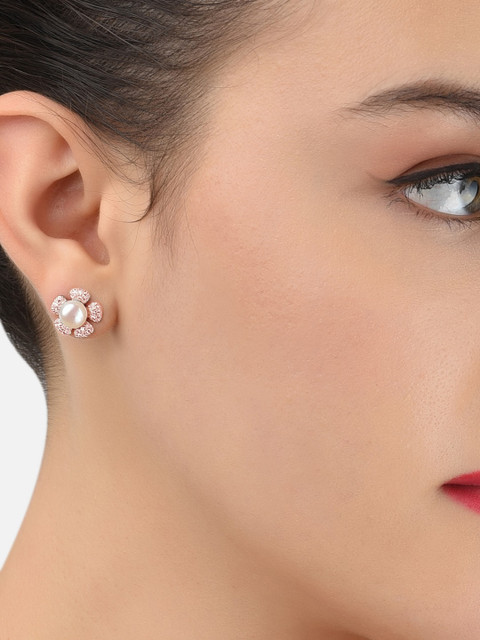 Zaveri Pearls Set of 2 Rose Gold-Toned Contemporary Studs Earrings - Image 6