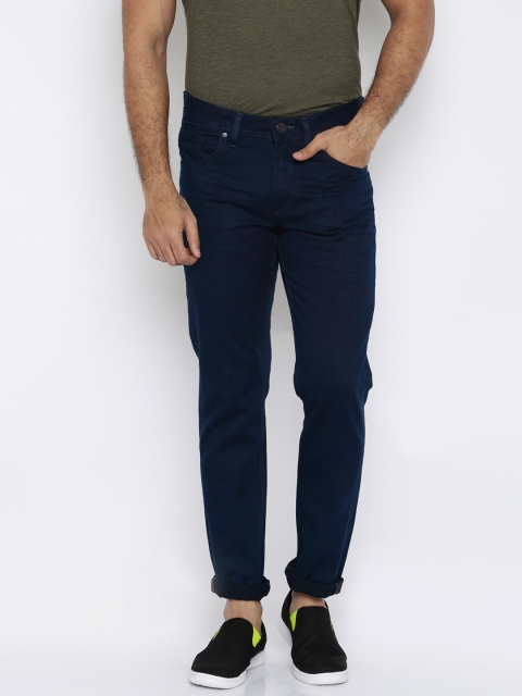 Slub Men Blue Slim Fit Mid Rise Clean Look Jeans