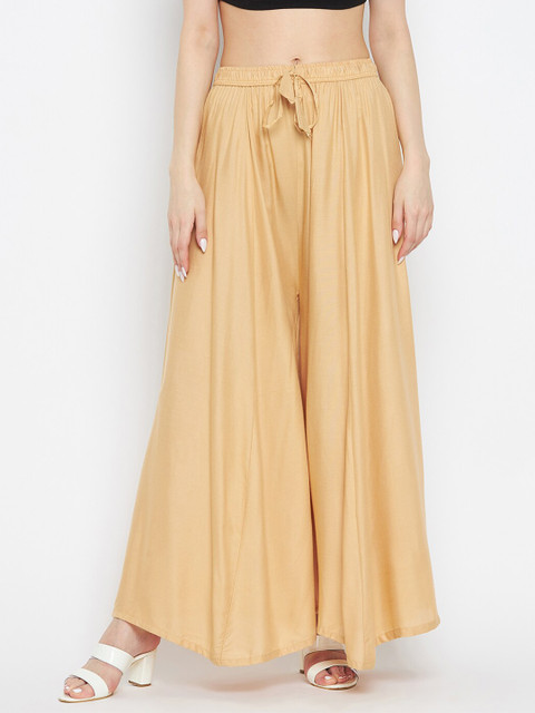 Clora Creation Women Beige Flared Ethnic Palazzos