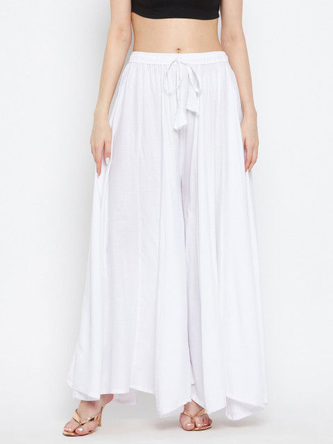 Clora Creation Women White Flared Ethnic Palazzos