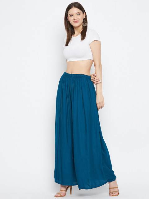 Clora Creation Women Teal Flared Ethnic Palazzos - Image 5