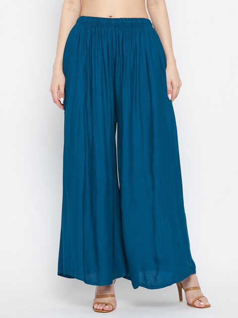 Clora Creation Women Teal Flared Ethnic Palazzos