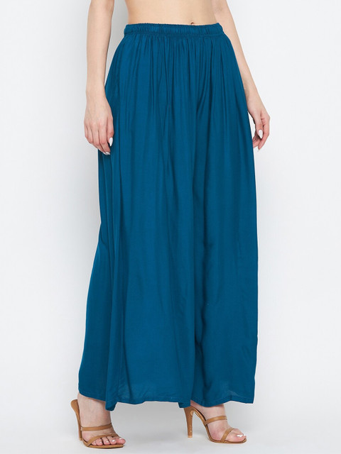 Clora Creation Women Teal Flared Ethnic Palazzos - Image 2