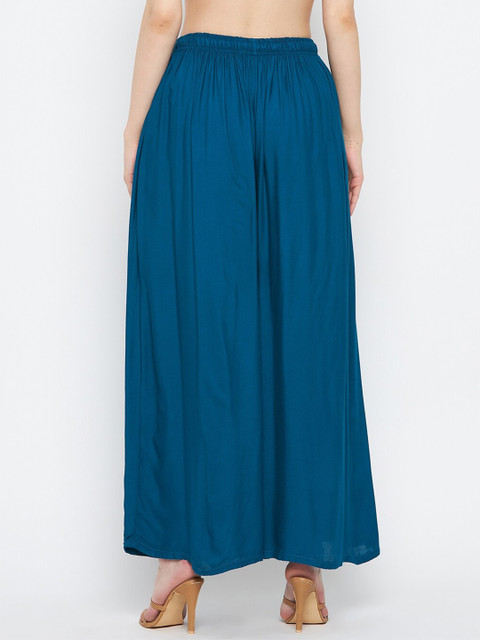 Clora Creation Women Teal Flared Ethnic Palazzos - Image 4