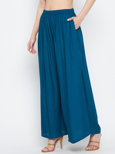 Clora Creation Women Teal Flared Ethnic Palazzos - Image 3