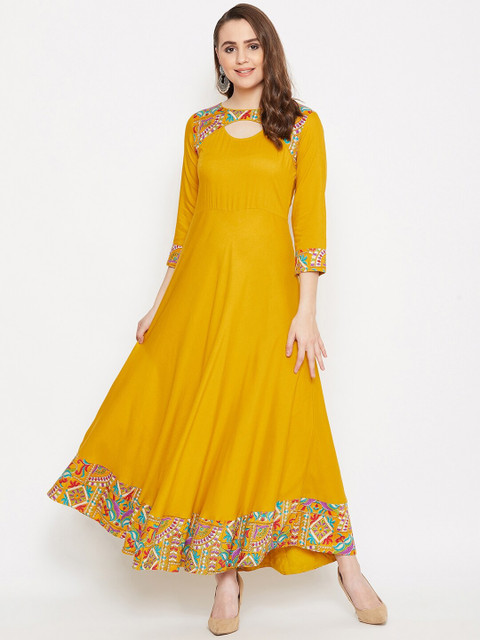 HELLO DESIGN Mustard Yellow Ethnic Anarkali Maxi Dress